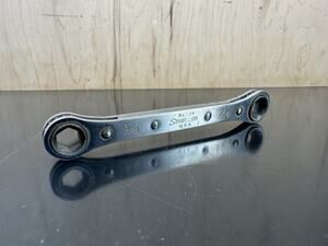 Used Snap-on No. 74 SAE 6 Pt 3/8x 7/16 Double Box End Ratcheting Wrench USA